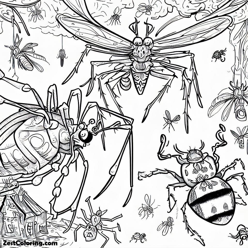 Insects And Spiders In Spooky Halloween Scenes Coloring Page : Coloring ... Insects And Spiders In Spooky Halloween Scenes Coloring Page : Coloring ...