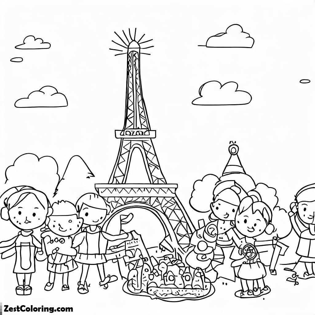 Eiffel Tower, Kindergarden Holiday At Eiffel Tower Coloring Page: Kindergarden Holiday At Eiffel Tower Coloring PageFull Size Image