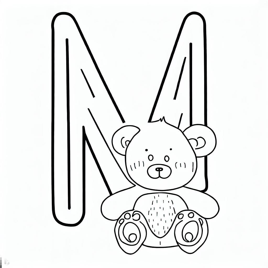 Letter M, Letter M With Cute Teddy Bear Coloring Page: Letter M With Cute Teddy Bear Coloring PageFull Size Image