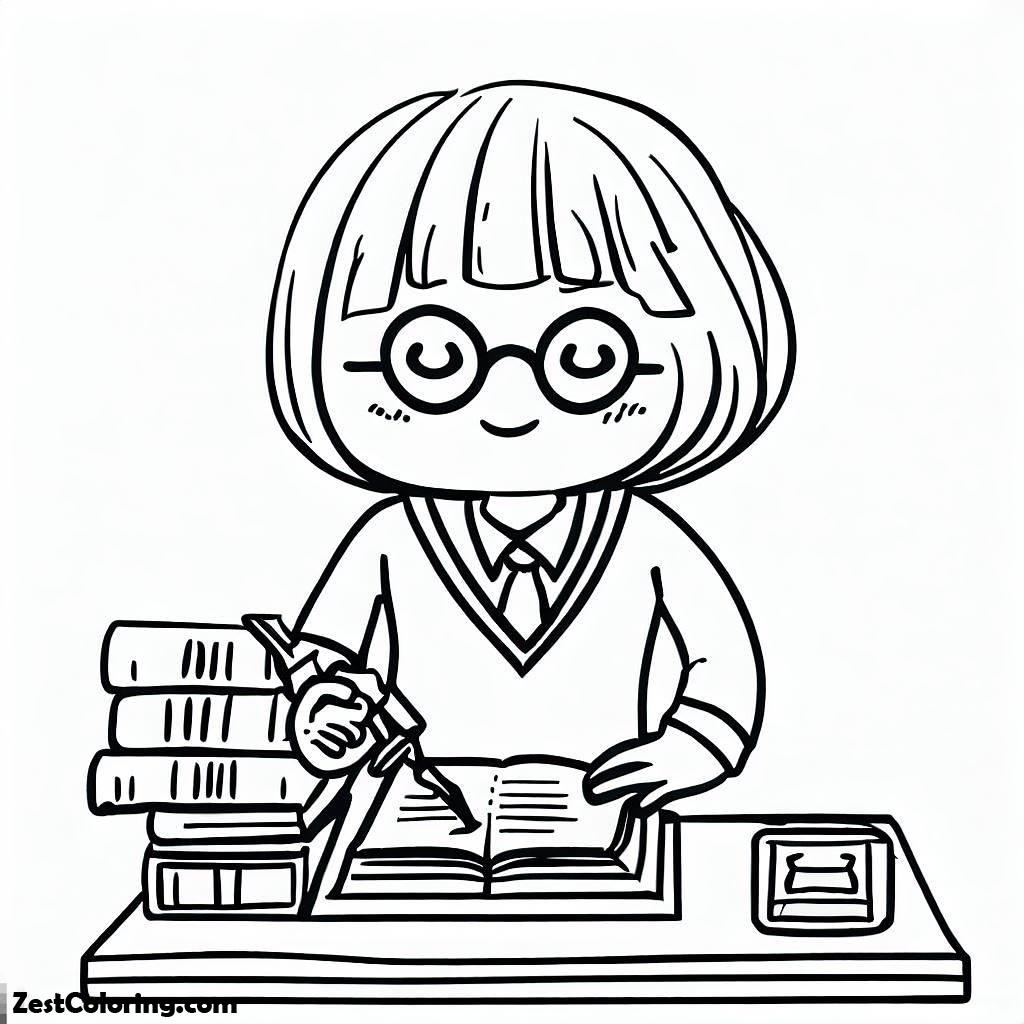 Library, Library Officer Stamping Book Coloring Pages: Library Officer Stamping Book Coloring PagesFull Size Image