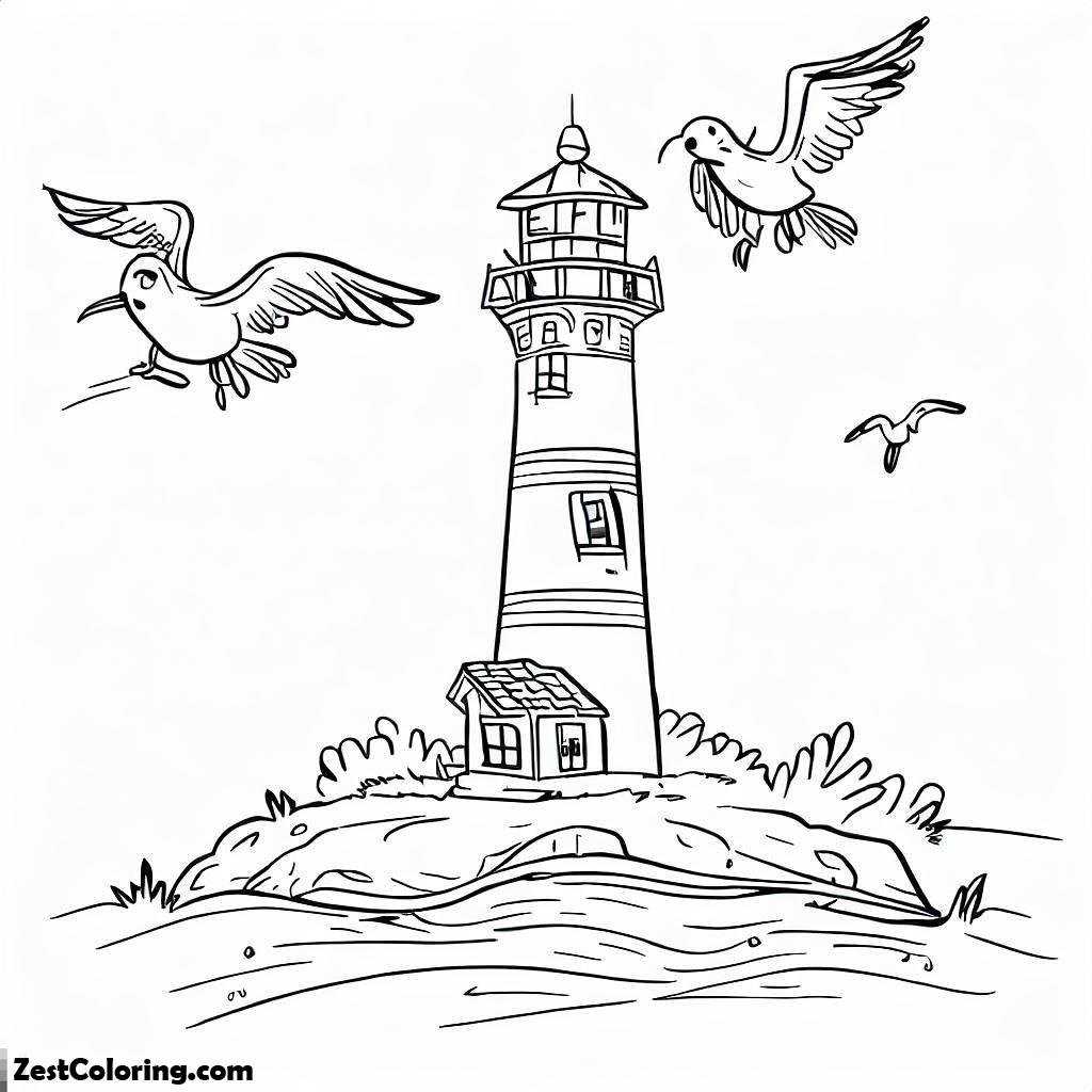 Lighthouse, Lighthouse And Seagulls Coloring Pages: Lighthouse And Seagulls Coloring PagesFull Size Image