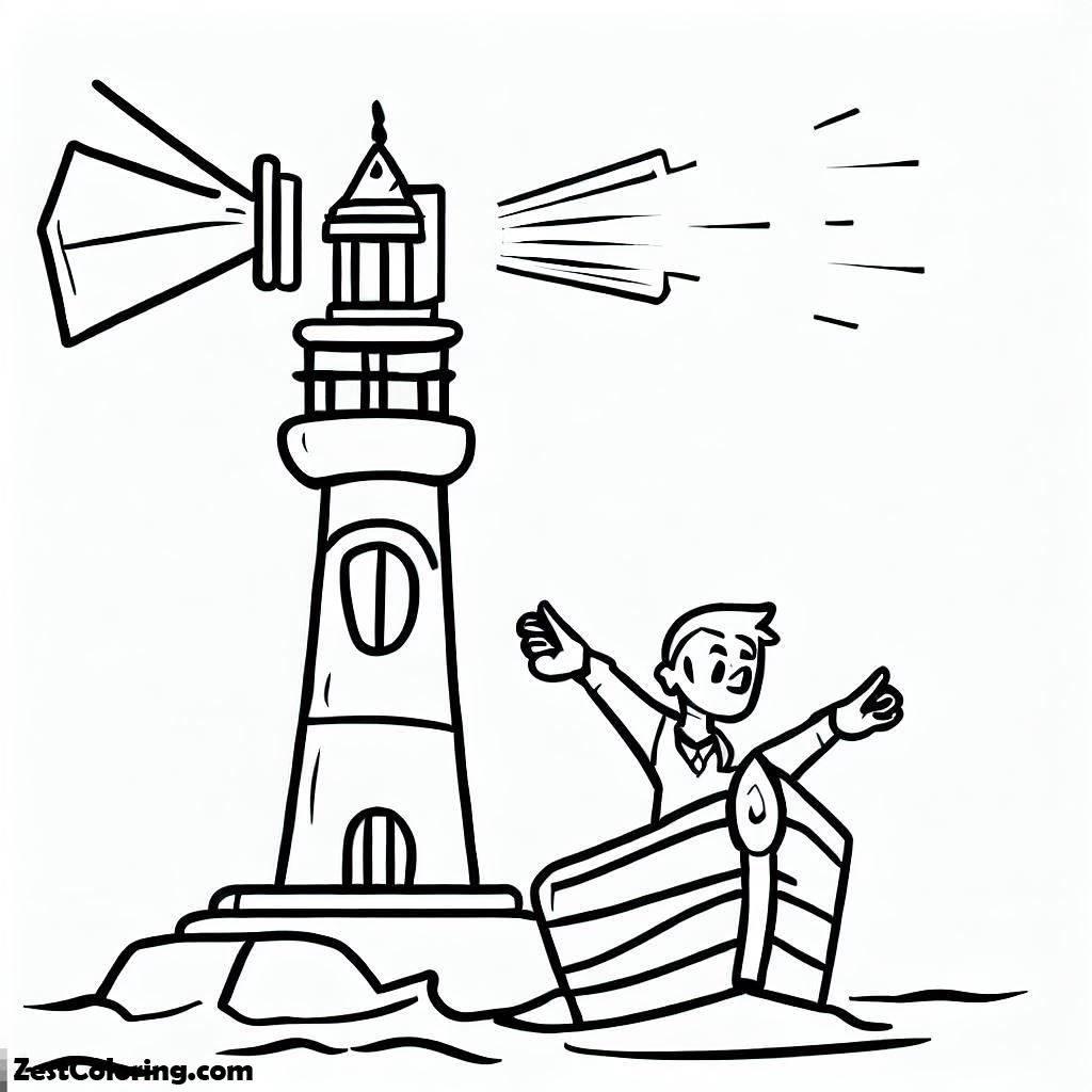 Lighthouse, Lighthouse Giving Sign To A Boat Coloring Pages: Lighthouse Giving Sign To A Boat Coloring PagesFull Size Image