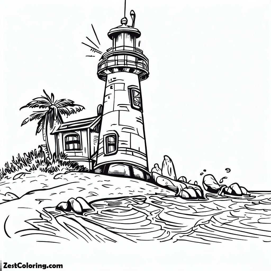 Lighthouse, Lighthouse On The Beach Side Coloring Pages: Lighthouse On The Beach Side Coloring PagesFull Size Image