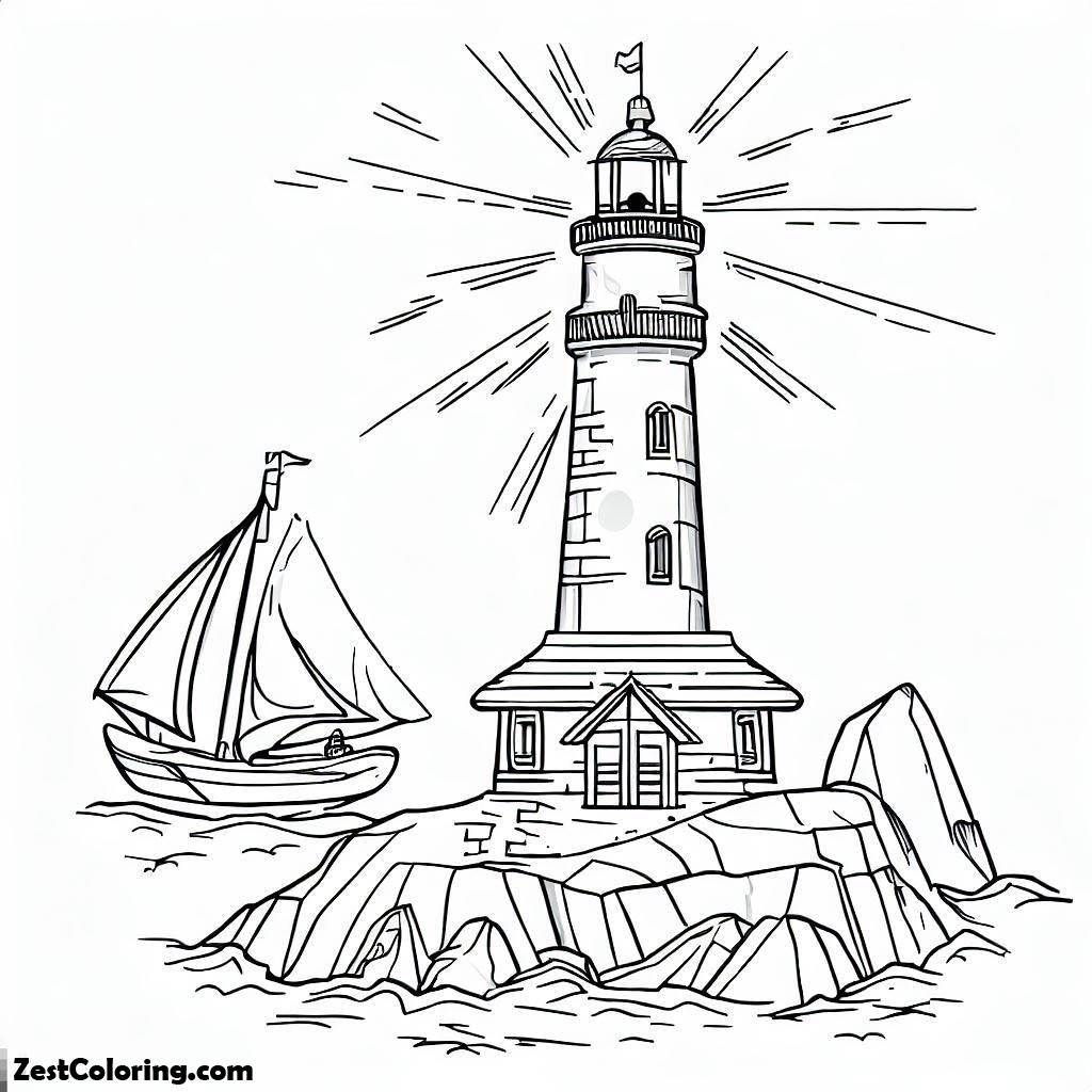 Lighthouse, Lighthouse Will Lights The Boats At Night Coloring Pages: Lighthouse Will Lights The Boats At Night Coloring PagesFull Size Image