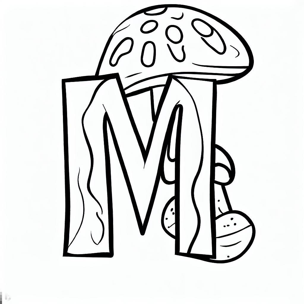 Letter M, M Letter For Mushroom Coloring Page: M Letter For Mushroom Coloring PageFull Size Image