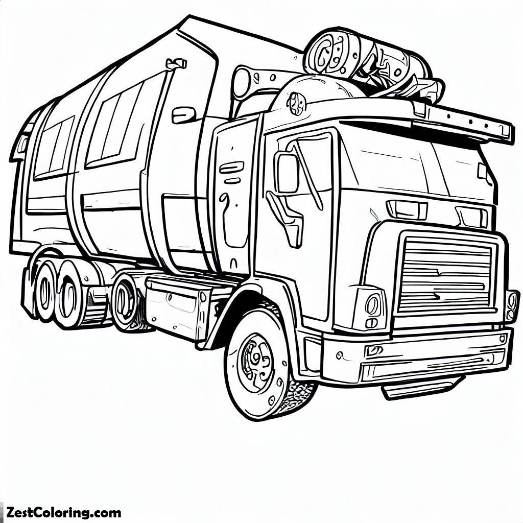 Garbage Truck, Modern Garbage Truck Coloring Page For Kids: Modern Garbage Truck Coloring Page For KidsFull Size Image