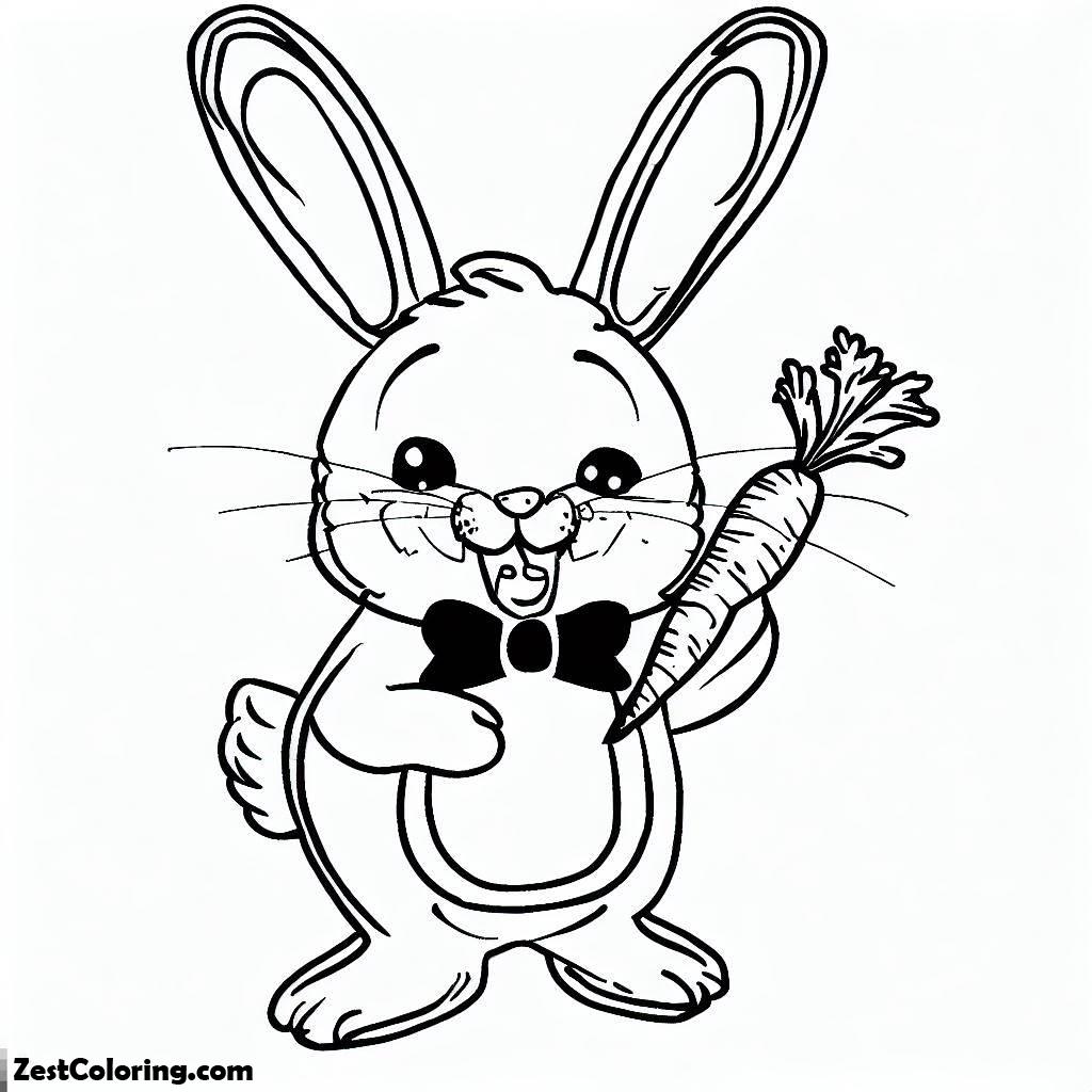 Bunnies, Mr Bunny With A Delicious Carrot On His Hand Coloring Page: Mr Bunny With A Delicious Carrot On His Hand Coloring PageFull Size Image