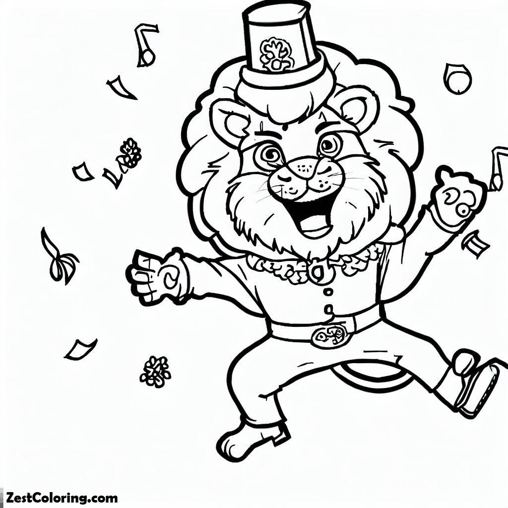 New Year, Mr Lion Dancing On New Years Eve Coloring Page: Mr Lion Dancing On New Years Eve Coloring PageFull Size Image