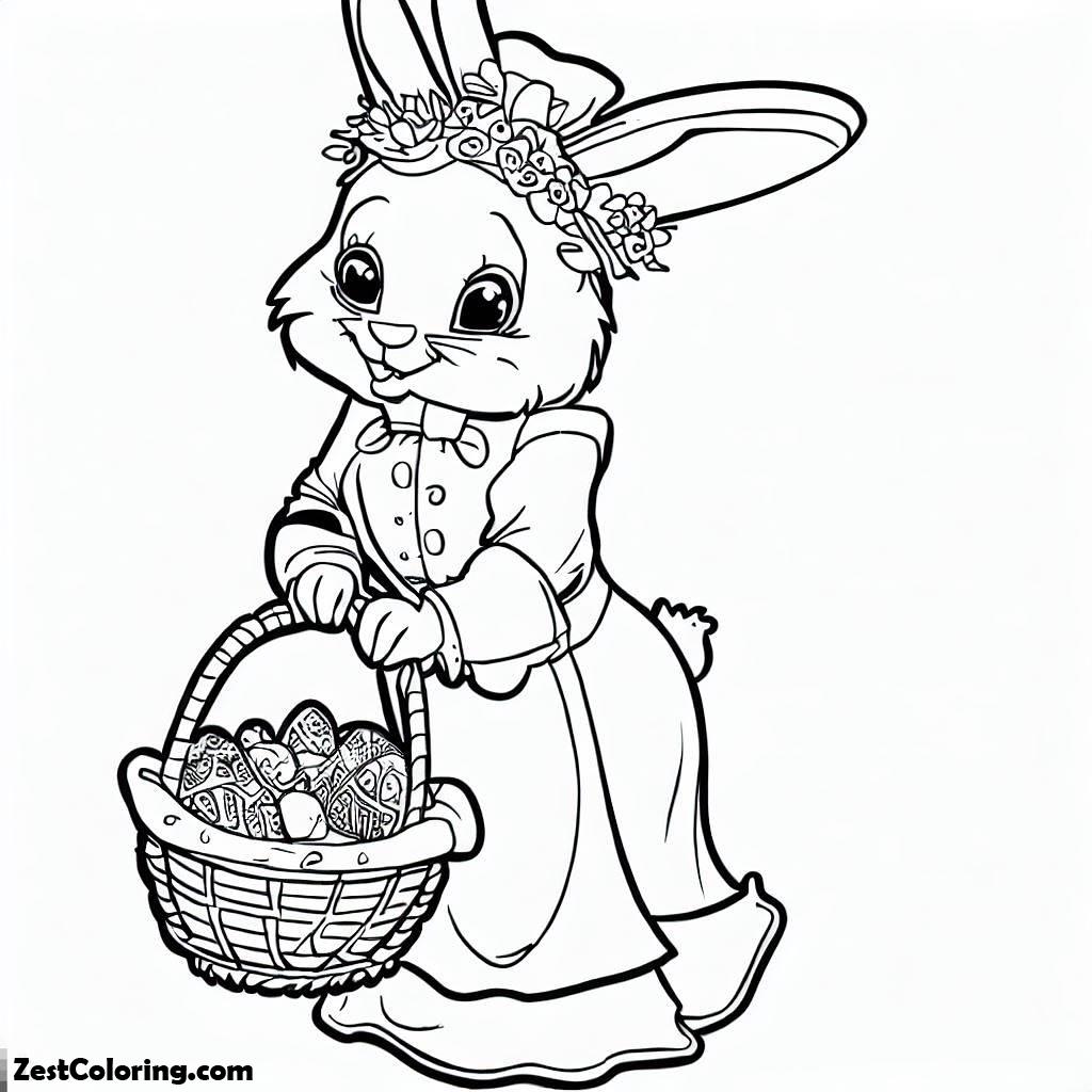 Bunnies, Mrs Bunny With Her Easter Basket Coloring Page: Mrs Bunny With Her Easter Basket Coloring PageFull Size Image