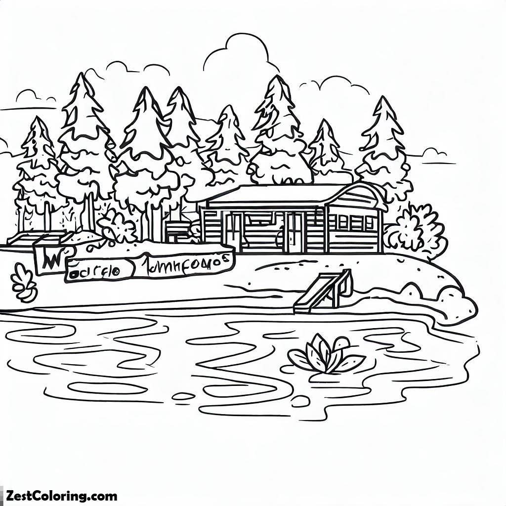 Summer Camp, Myers Lake For Summer Camp Location Coloring Page: Myers Lake For Summer Camp Location Coloring PageFull Size Image