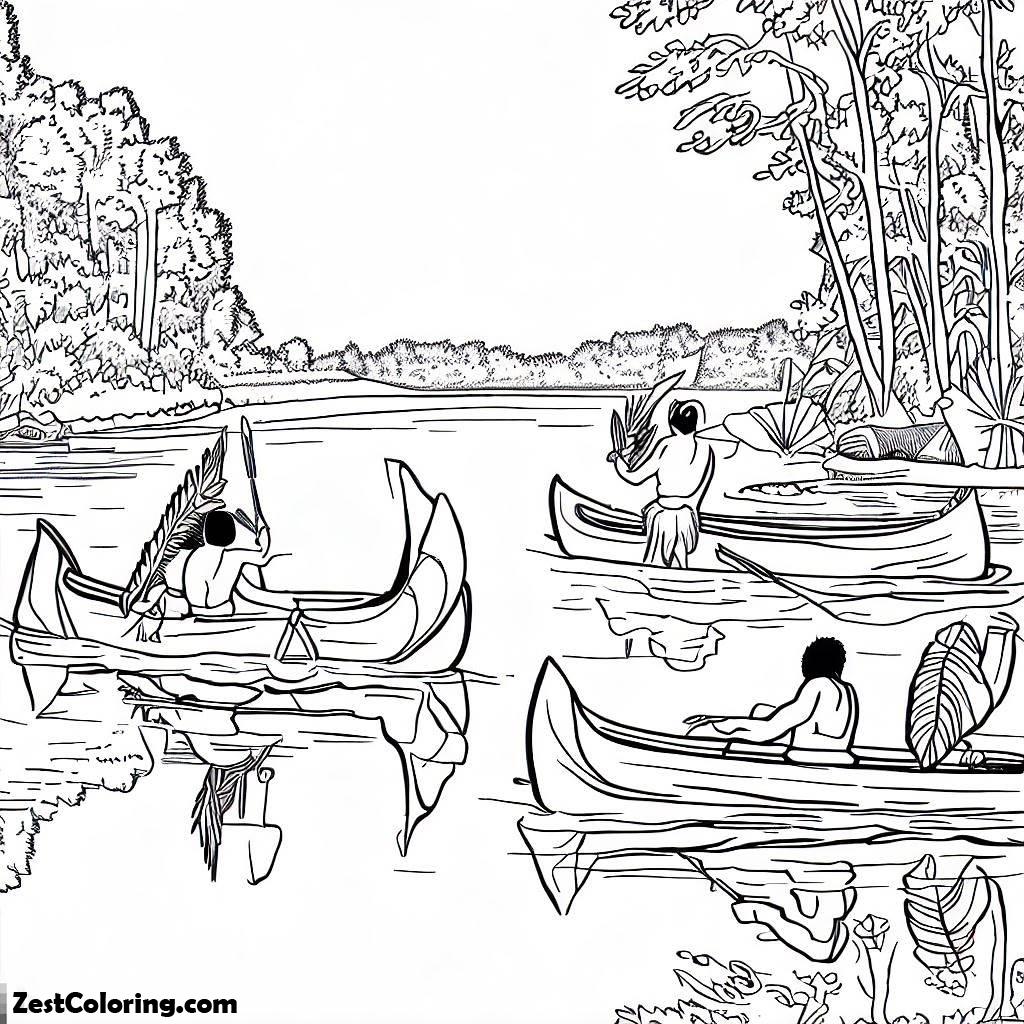 Native Americans In Canoes On A Serene River Reflecting Their Water native-americans-in-canoes-on-a-serene-river-reflecting-their-water