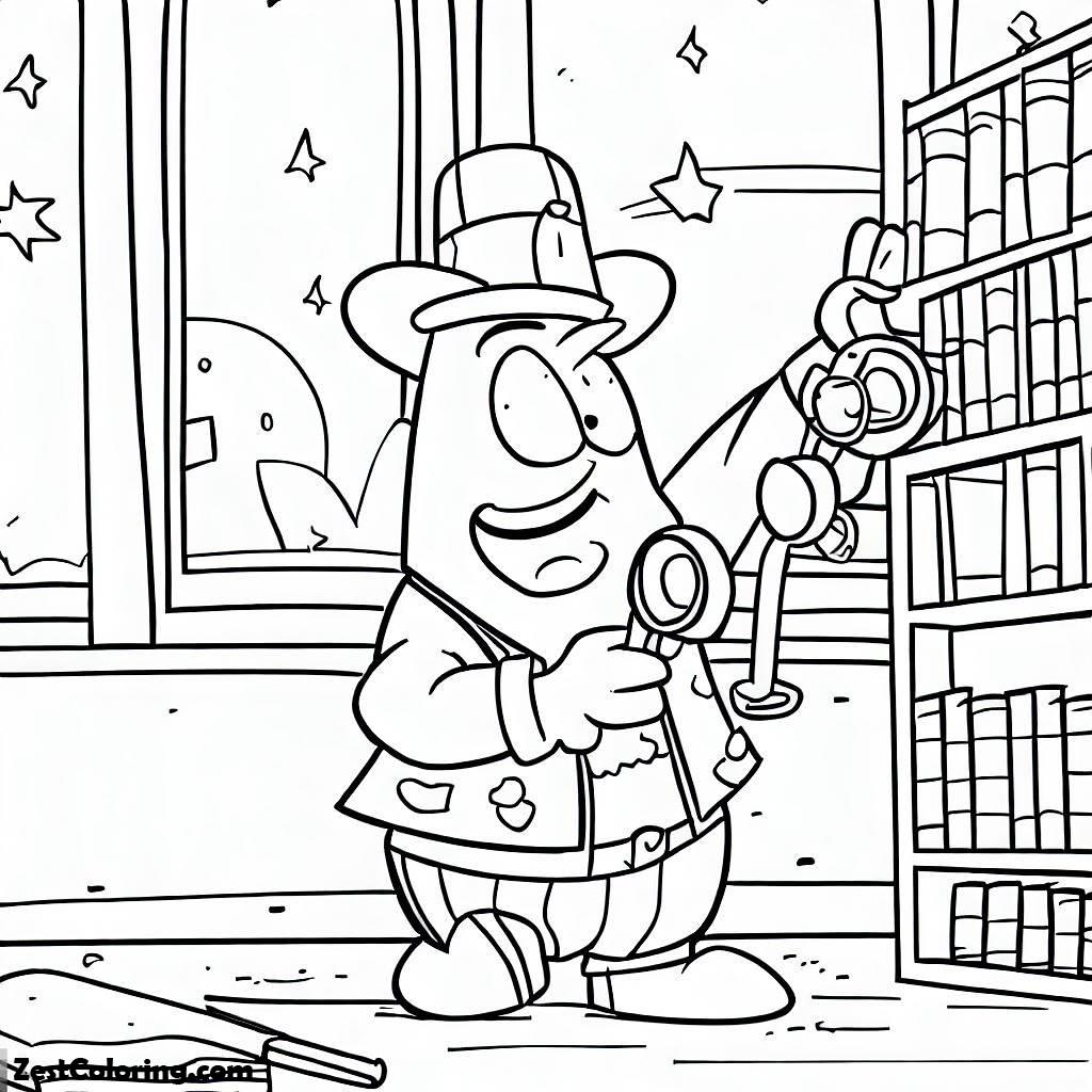 Library, Patrick Spotted In Library Playing With Telescope Coloring Pages: Patrick Spotted In Library Playing With Telescope Coloring PagesFull Size Image