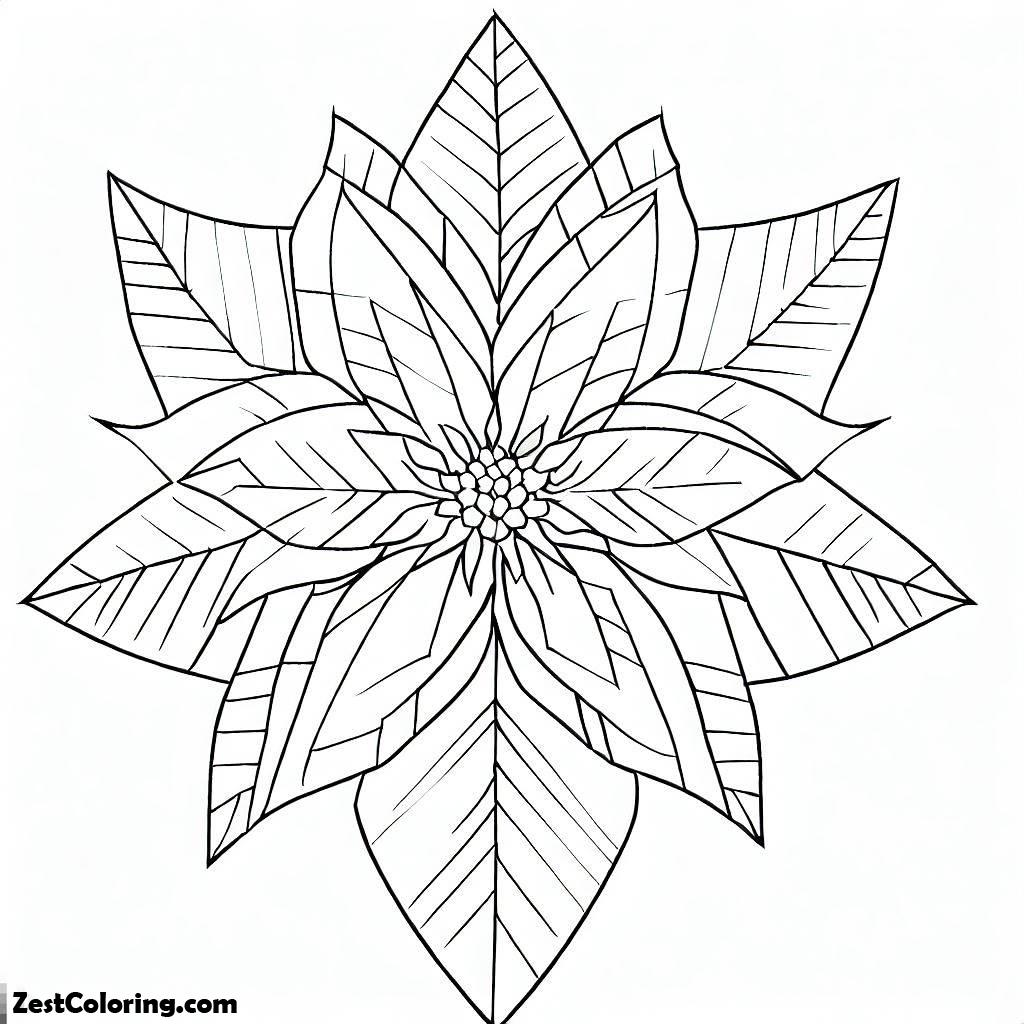 POINSETTIA FLOWER, Perfect Geometric Poinsettia Flower Drawing 2 Coloring Page: Perfect Geometric Poinsettia Flower Drawing 2 Coloring PageFull Size Image