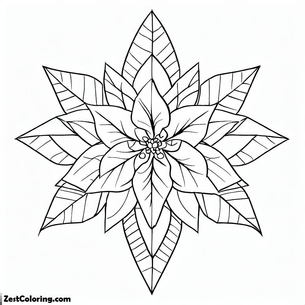 POINSETTIA FLOWER, Perfect Geometric Poinsettia Flower Drawing Coloring Page: Perfect Geometric Poinsettia Flower Drawing Coloring PageFull Size Image