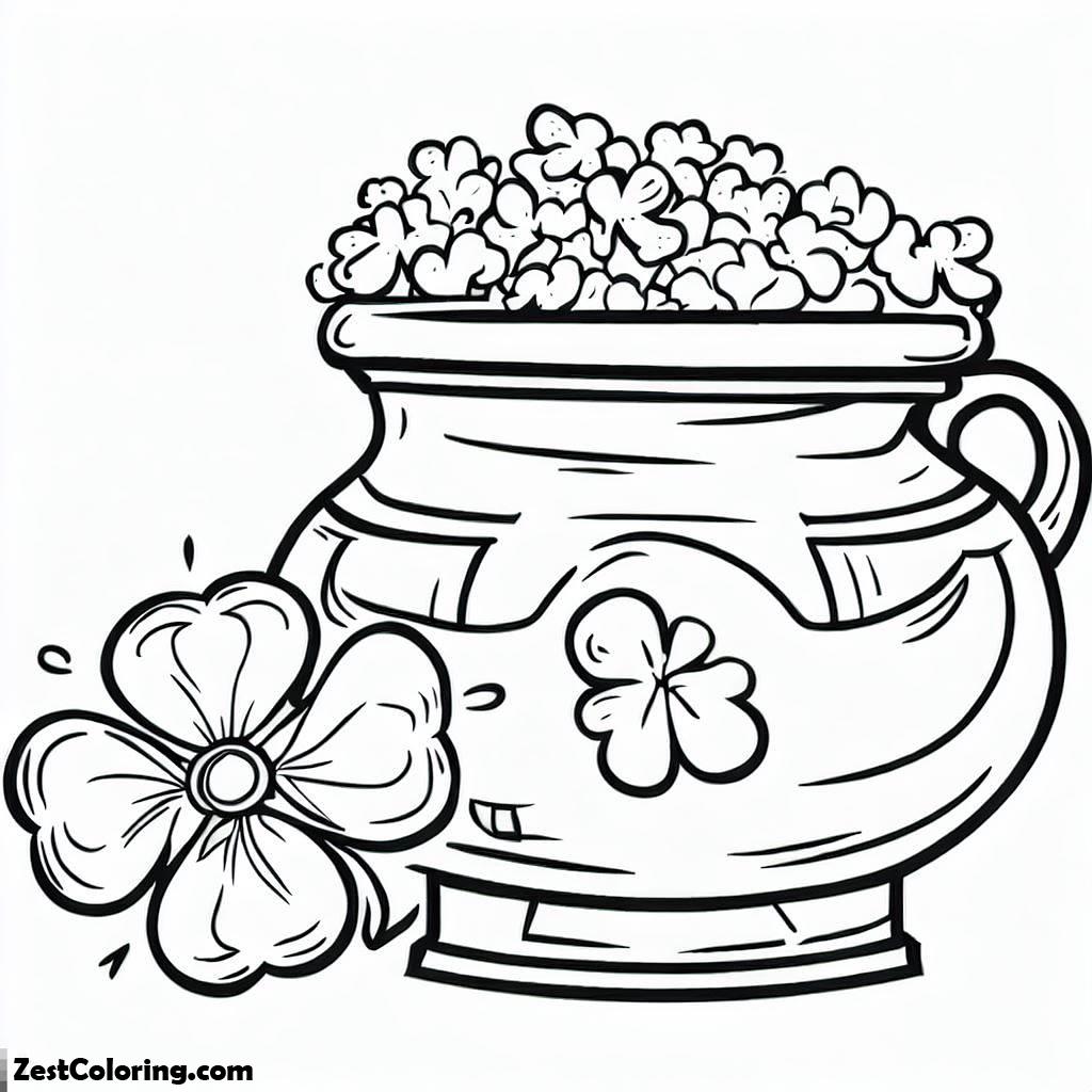 Pot of Gold, Pot Of Gold And Shamrock Are Irish Symbol Coloring Page: Pot Of Gold And Shamrock Are Irish Symbol Coloring PageFull Size Image