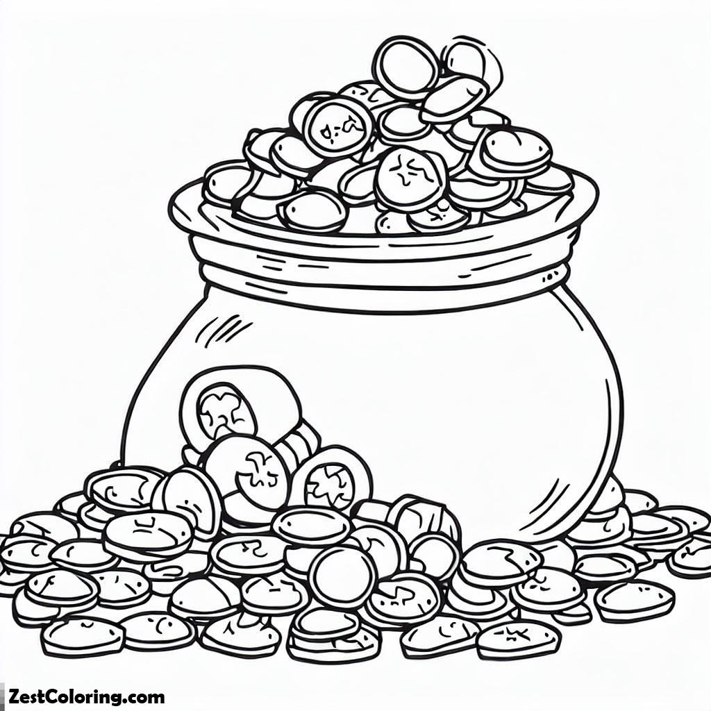 Pot Of Gold Contain Bunch Of Gold Coins Coloring Page : Coloring for ...