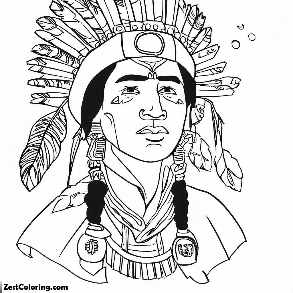 Native American Day, Potrait Of Native American On Native American 3 Day Coloring Page: Potrait Of Native American On Native American 3 Day Coloring PageFull Size Image