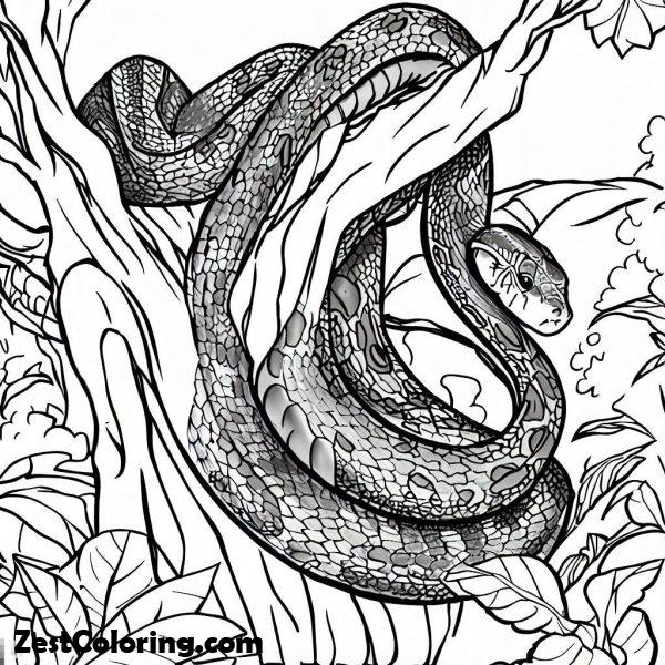 Snake in Tree Coloring Page: Fun Printable for Kids and Adults