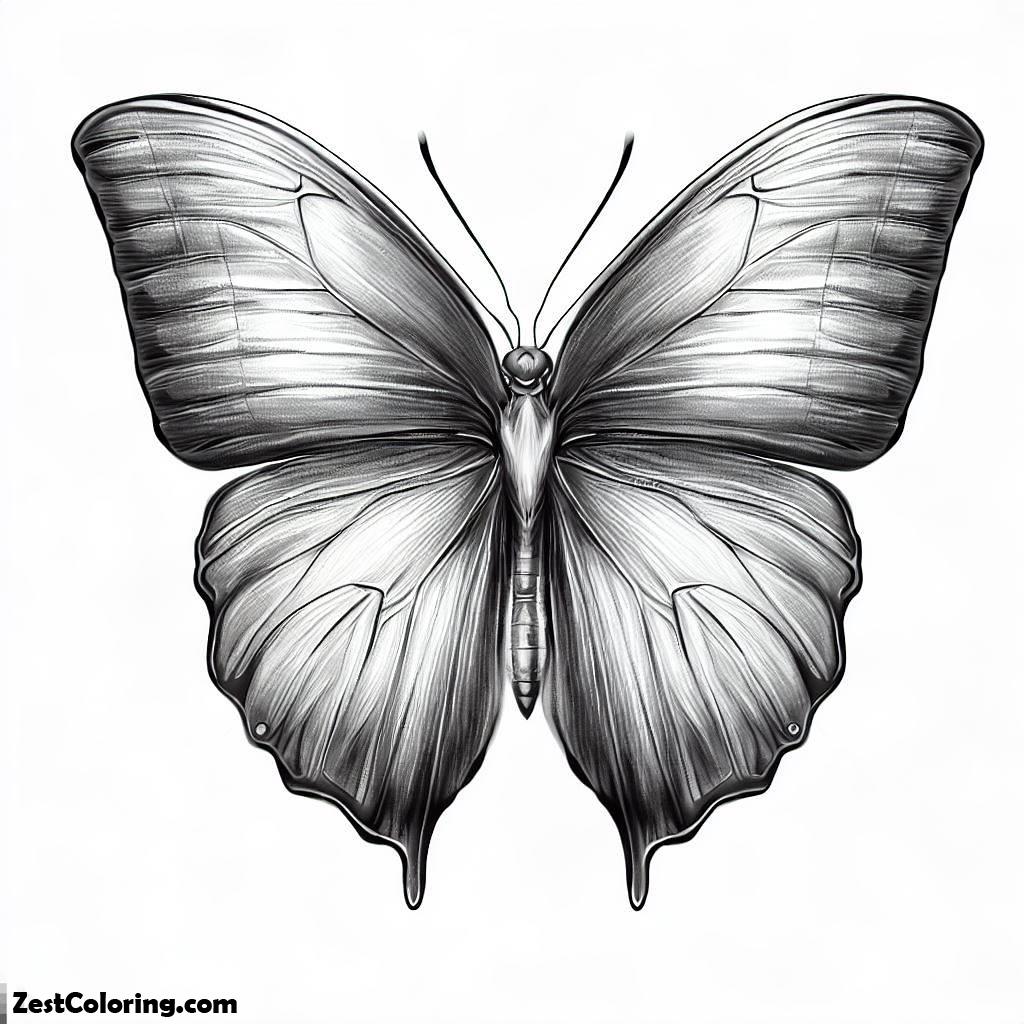 Butterfly, Realistic Butterfly Drawing Coloring Page: Realistic Butterfly Drawing Coloring PageFull Size Image