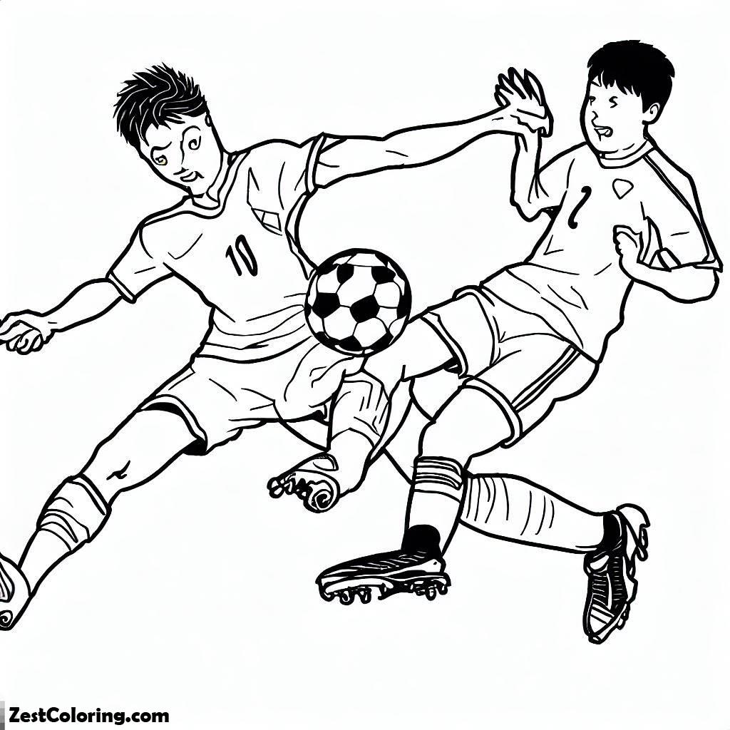 Soccer, Soccer Players Fighting To Handle The Ball Coloring Page: Soccer Players Fighting To Handle The Ball Coloring PageFull Size Image