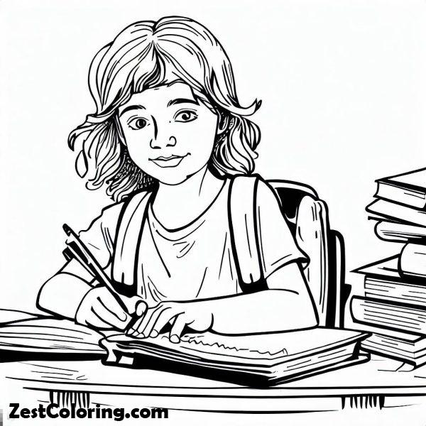 Studying Seriously On The First Day Of School Coloring Page : Coloring ...