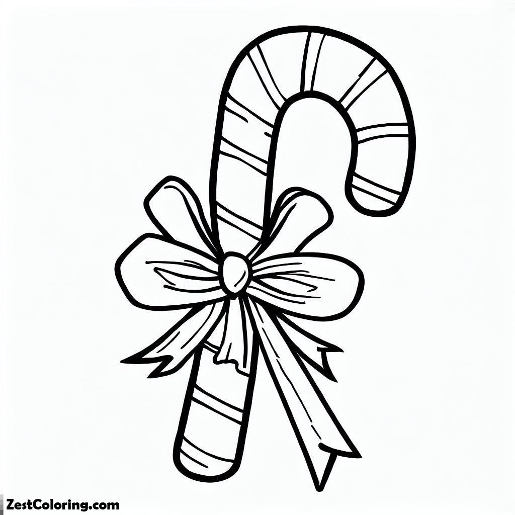 Candy Cane, Sweet Candy Cane With Christmas Ribbon Coloring Page: Sweet Candy Cane With Christmas Ribbon Coloring PageFull Size Image