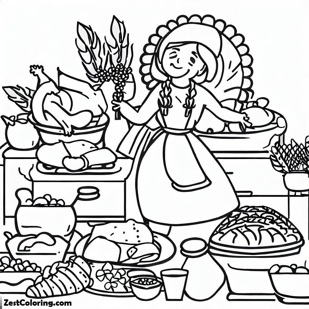 Thanksgiving Day, Thanksgiving Day Activities And Preparation Coloring Page: Thanksgiving Day Activities And Preparation Coloring PageFull Size Image