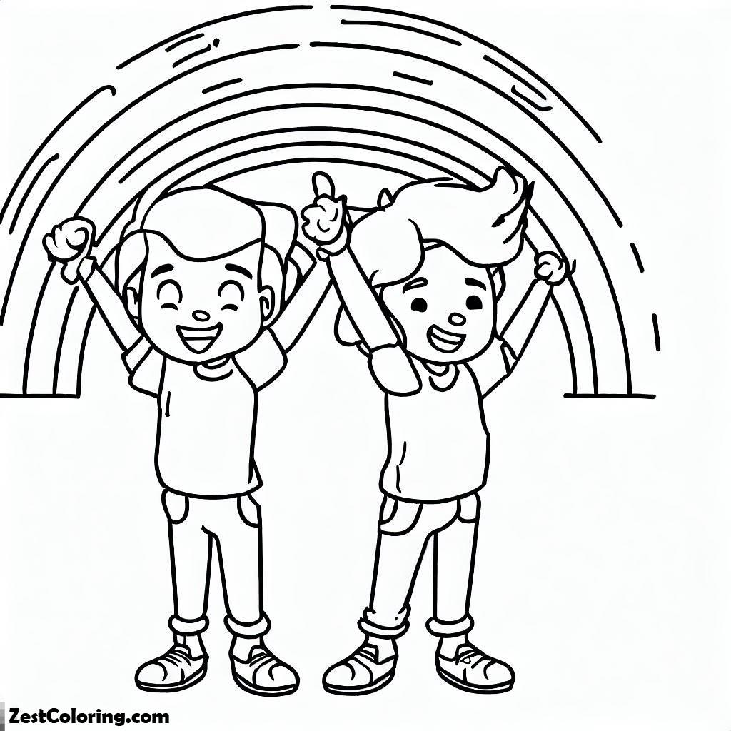 Rainbow, These Two Guys Cheering The Coming Rainbow Coloring Page: These Two Guys Cheering The Coming Rainbow Coloring PageFull Size Image