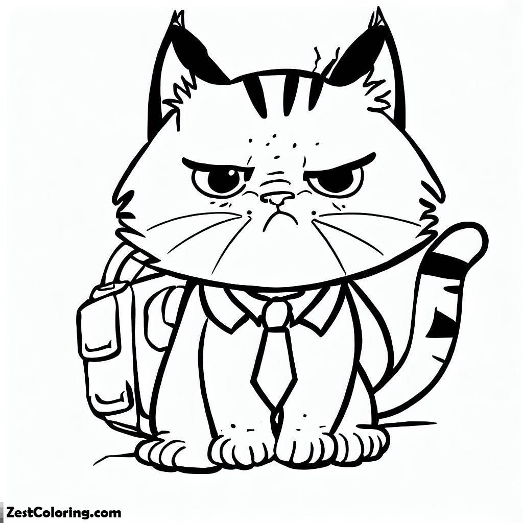 First Day Of School, This Cat Is Not Happy On The First Day Of School Coloring Page: This Cat Is Not Happy On The First Day Of School Coloring PageFull Size Image