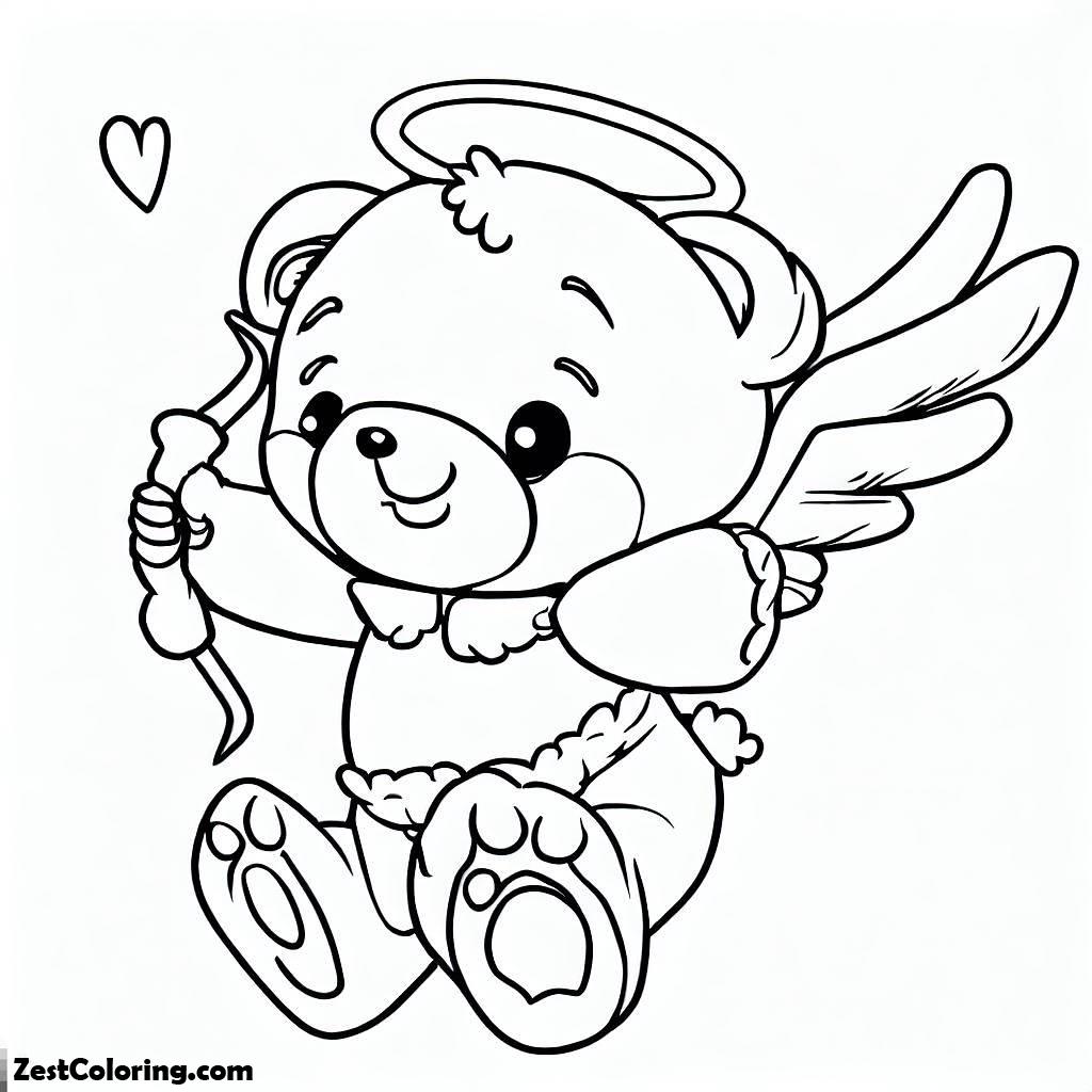 Valentine Day, This Cute Little Bear Is Acting As Cupid For Valentine’s Day Coloring Page: This Cute Little Bear Is Acting As Cupid For Valentine's Day Coloring PageFull Size Image