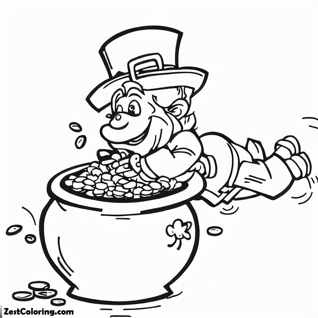 Pot of Gold, This Leprechaun Sliding Onto A Pot Of Gold 2 Coloring Page: This Leprechaun Sliding Onto A Pot Of Gold 2 Coloring PageFull Size Image