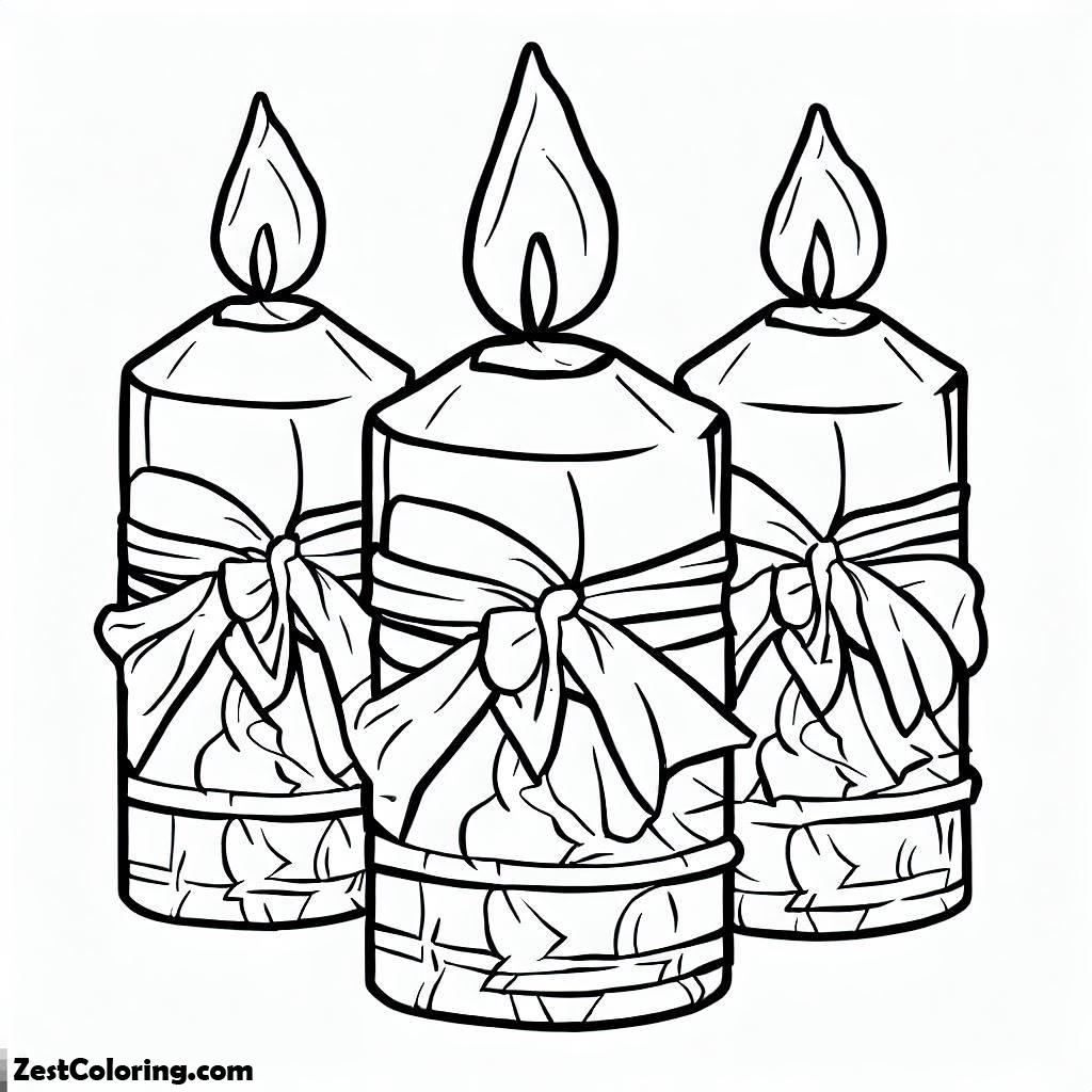 Christmas Candle, Three Christmas Candle Wrapped With Bow Coloring Pages: Three Christmas Candle Wrapped With Bow Coloring PagesFull Size Image