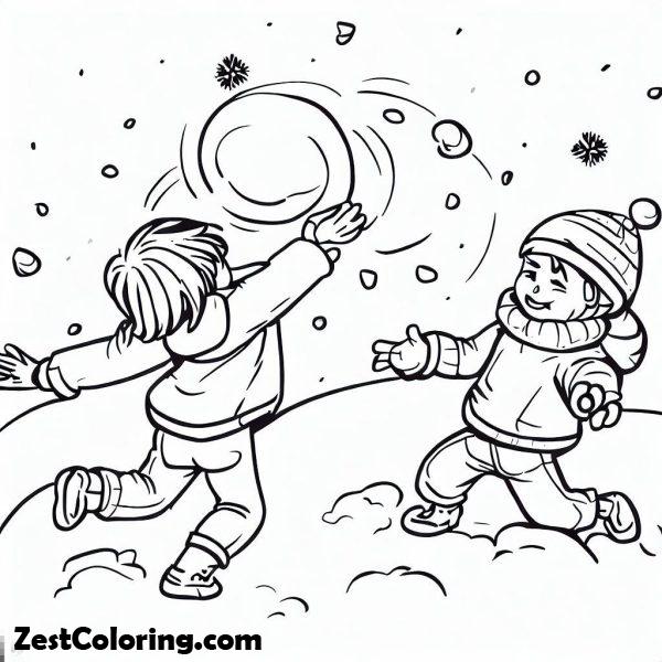 Throwing Snowball On Snowball Fight During Winter Coloring Page ...