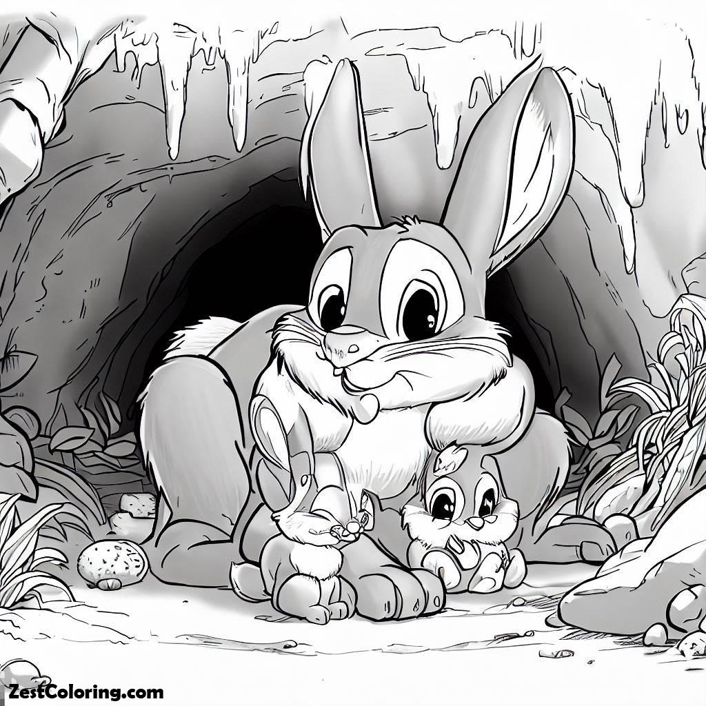 Bunnies, Thumper And His Family On The Nest Coloring Page: Thumper And His Family On The Nest Coloring PageFull Size Image