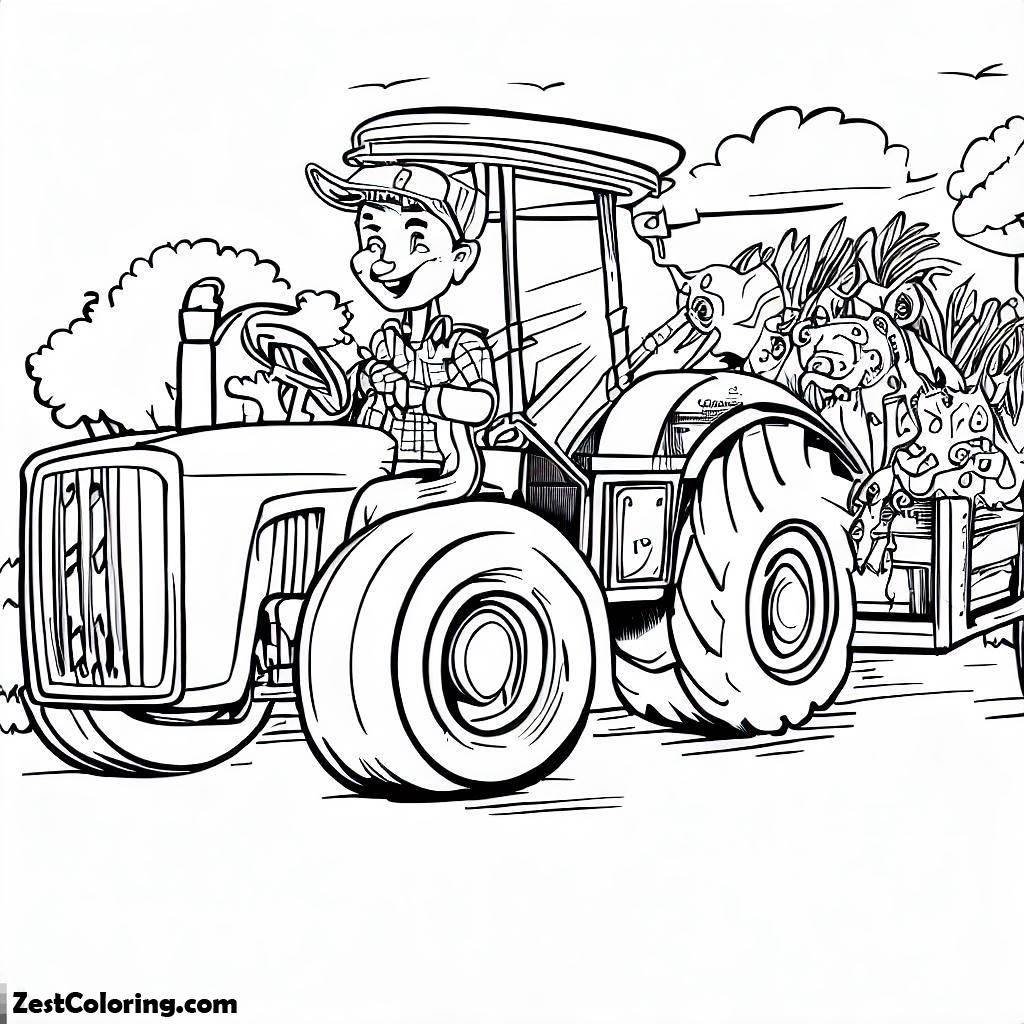 Tractor, Tractor Take Away Crops Coloring Page: Tractor Take Away Crops Coloring PageFull Size Image