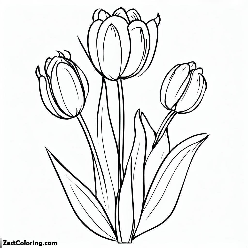 Flowers, Tulip Flowers Are Blooming 2 Coloring Page: Tulip Flowers Are Blooming 2 Coloring PageFull Size Image
