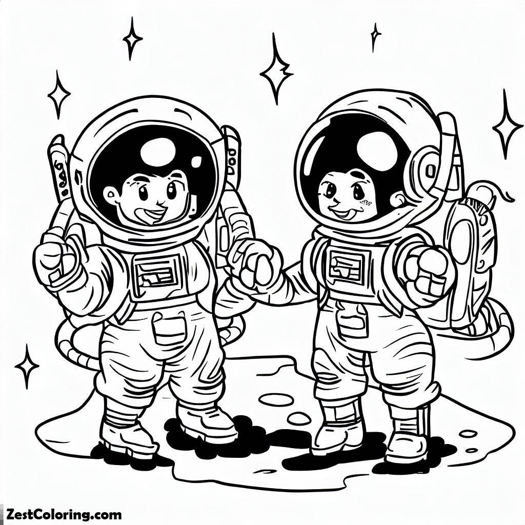 Astronaut, Two Astronauts Man And Women Are Ready For Space Mission Coloring Page: Two Astronauts Man And Women Are Ready For Space Mission Coloring PageFull Size Image