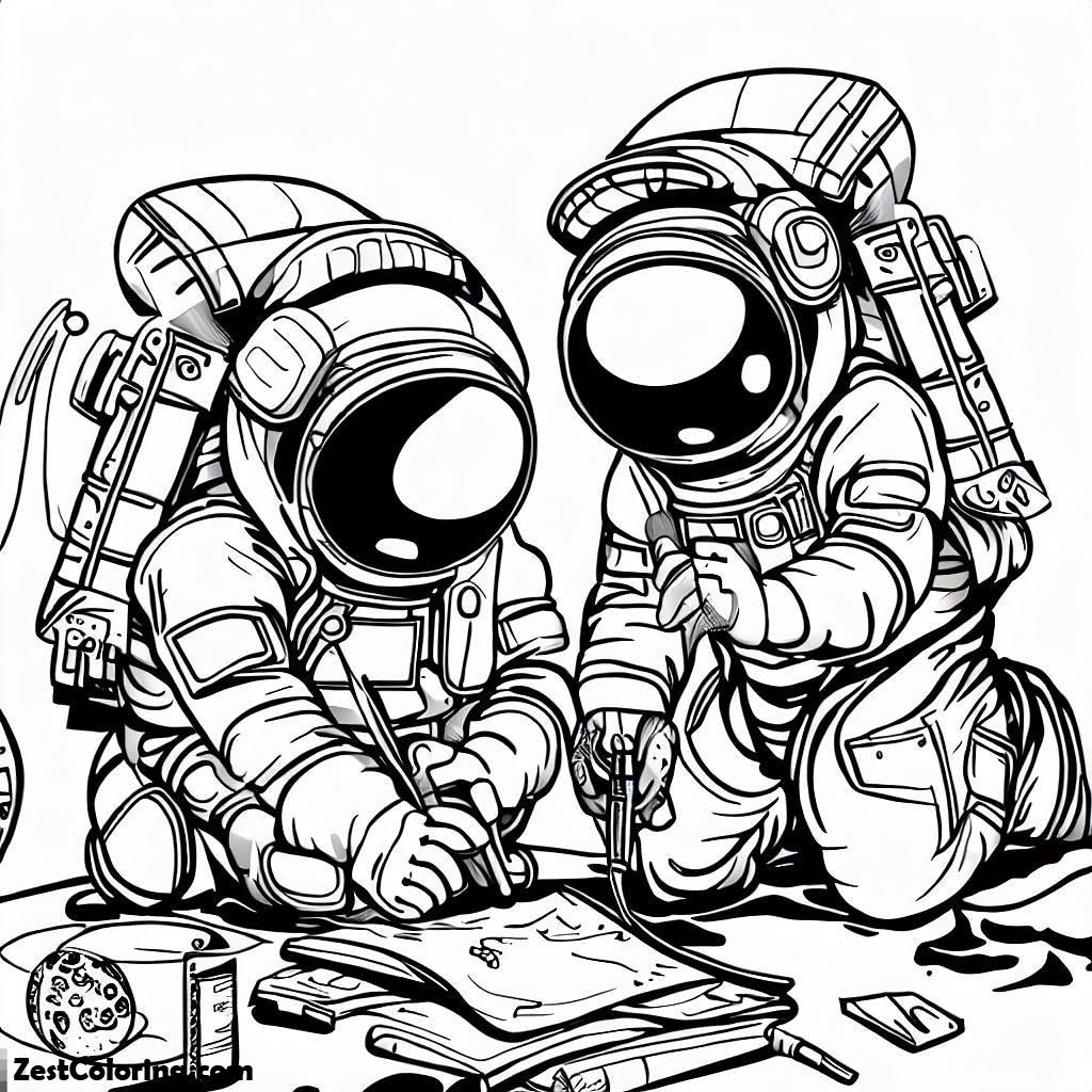 Astronaut, Two Astronauts Preparing For The Moon Project Coloring Page: Two Astronauts Preparing For The Moon Project Coloring PageFull Size Image