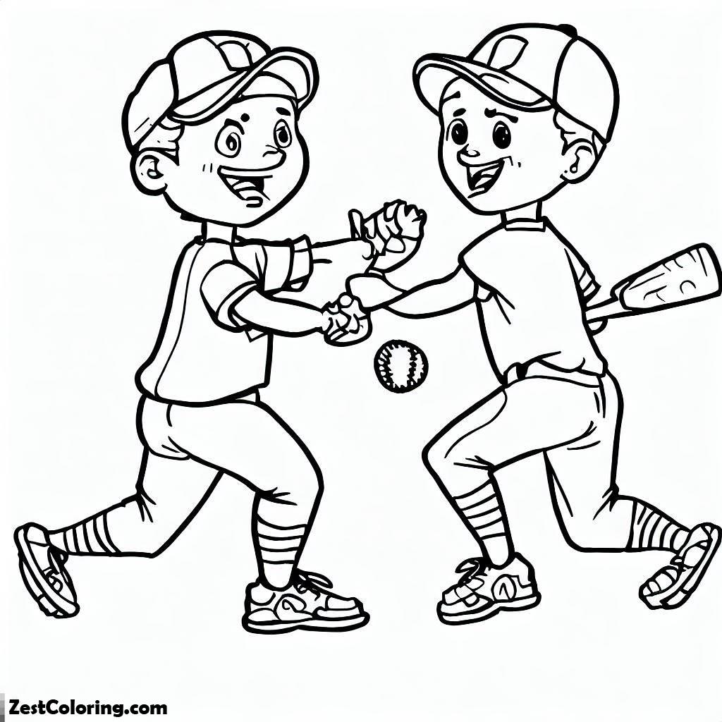 Baseball, Two Boys Playing Baseball Coloring Page: Two Boys Playing Baseball Coloring PageFull Size Image