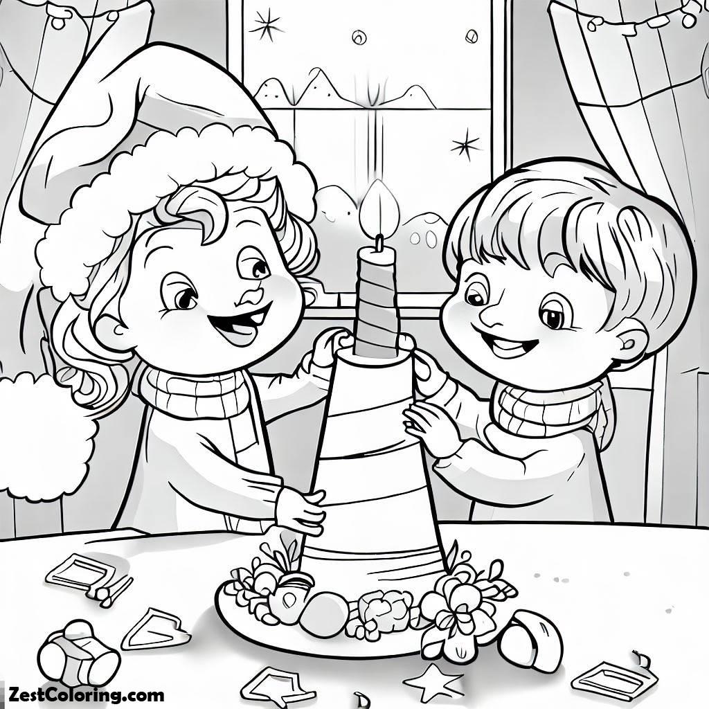 Christmas Candle, Two Kids Light Christmas Candle In Their House Coloring Pages: Two Kids Light Christmas Candle In Their House Coloring PagesFull Size Image