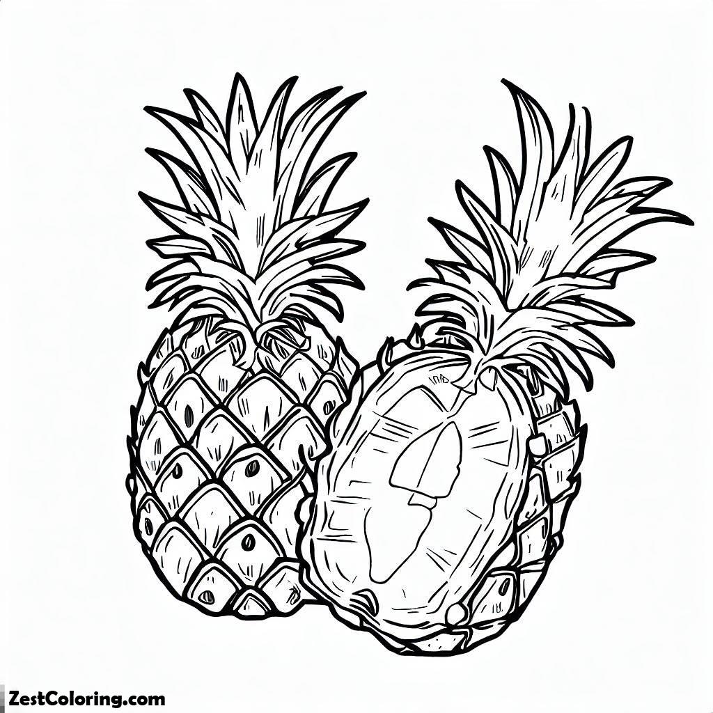 Pineapple, Two Slice Of Fresh Tropical Pineapple Coloring Page: Two Slice Of Fresh Tropical Pineapple Coloring PageFull Size Image