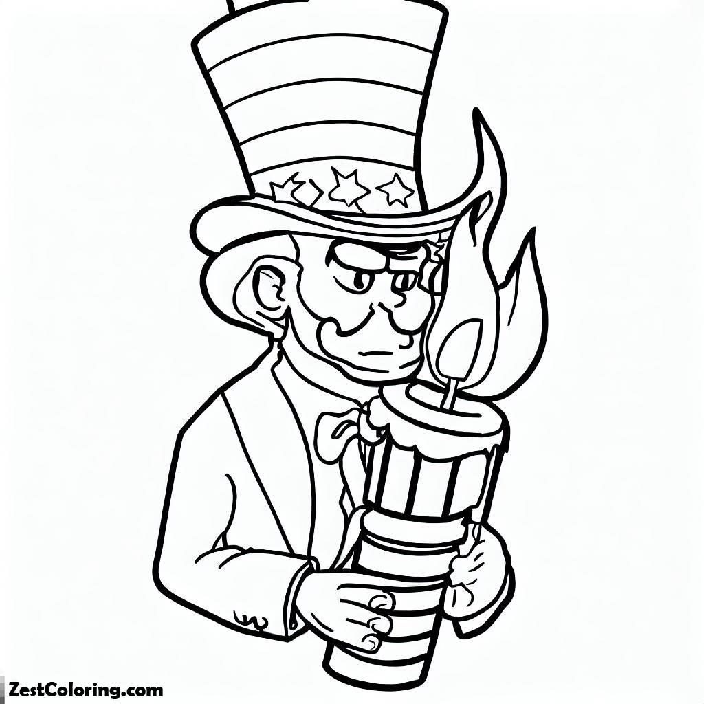 President Day, Uncle Sam Holding A Presidents Day Candle Coloring Page: Uncle Sam Holding A Presidents Day Candle Coloring PageFull Size Image