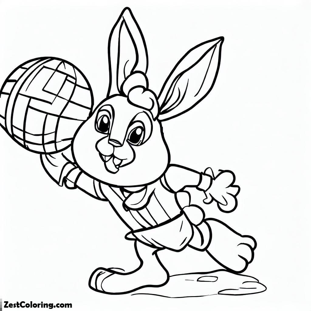 Volleyball, Volleyball Rabbit Coloring Page: Volleyball Rabbit Coloring PageFull Size Image