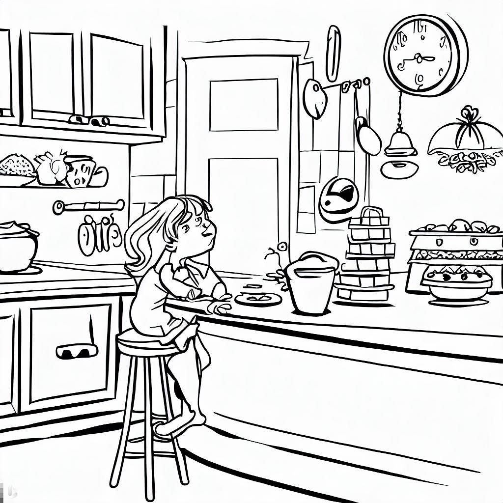 Kitchen, Waiting For Breakfast In The Kitchen Coloring Pages: Waiting For Breakfast In The Kitchen Coloring PagesFull Size Image