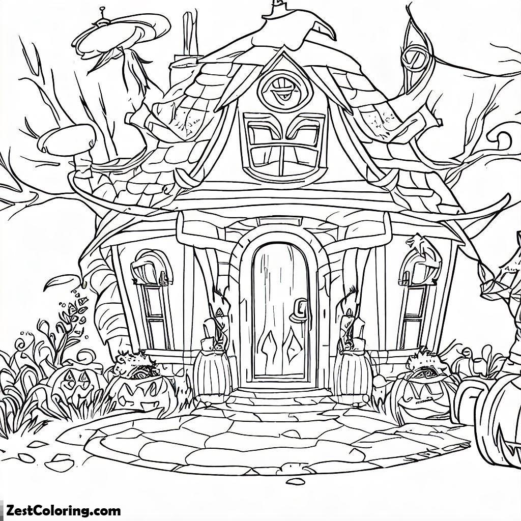 Halloween, Witch House Welcoming Halloween Day Quest Coloring Page: Witch House Welcoming Halloween Day Quest Coloring PageFull Size Image