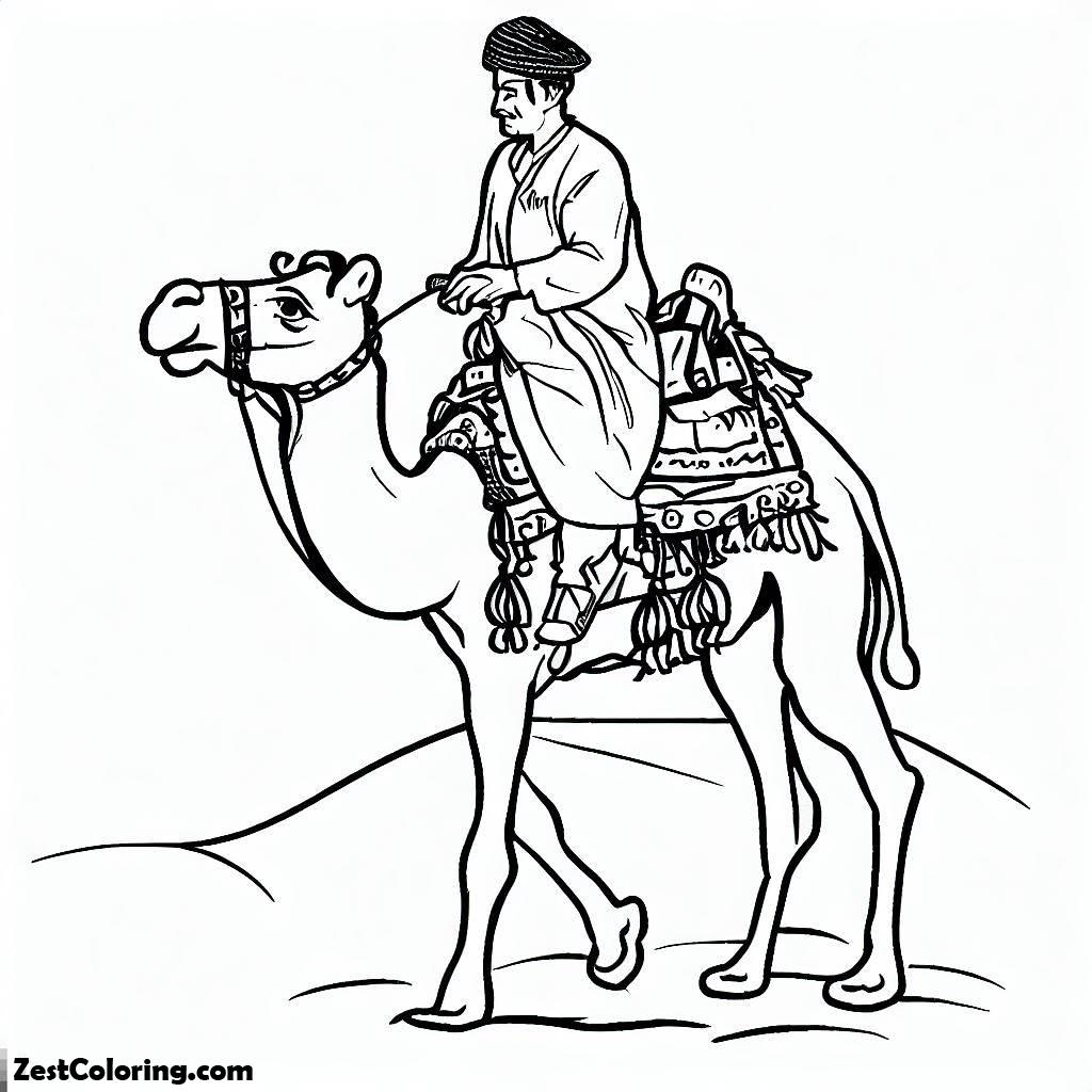Camel, A Man Riding Camel Coloring Page: A Man Riding Camel Coloring PageFull Size Image
