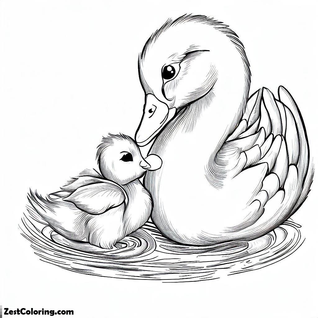 Duckling, Amazing Drawing Of Duckling And Mom Coloring Page: Amazing Drawing Of Duckling And Mom Coloring PageFull Size Image