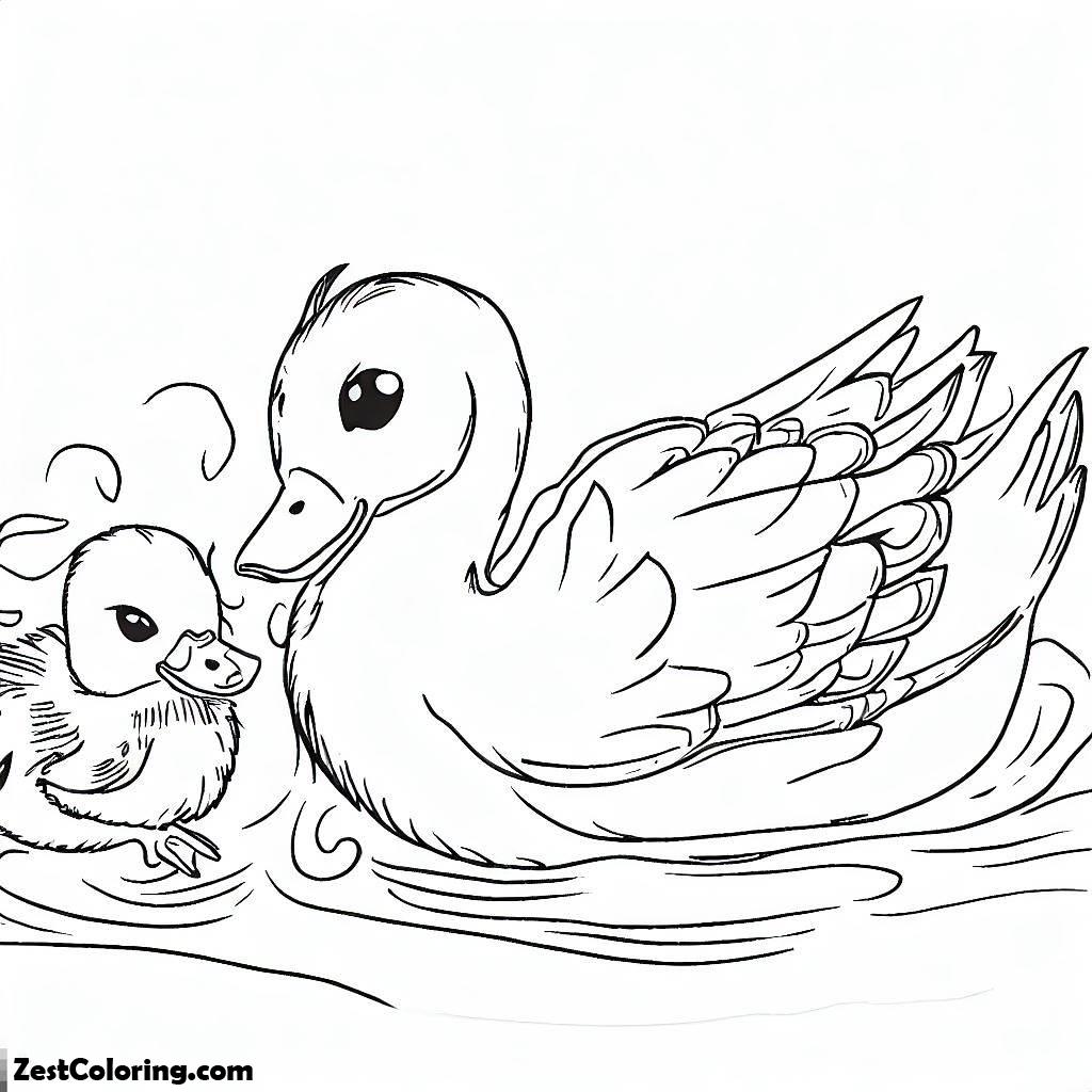 Duckling, Awesome Drawing Of Duckling And Mom Coloring Page: Awesome Drawing Of Duckling And Mom Coloring PageFull Size Image