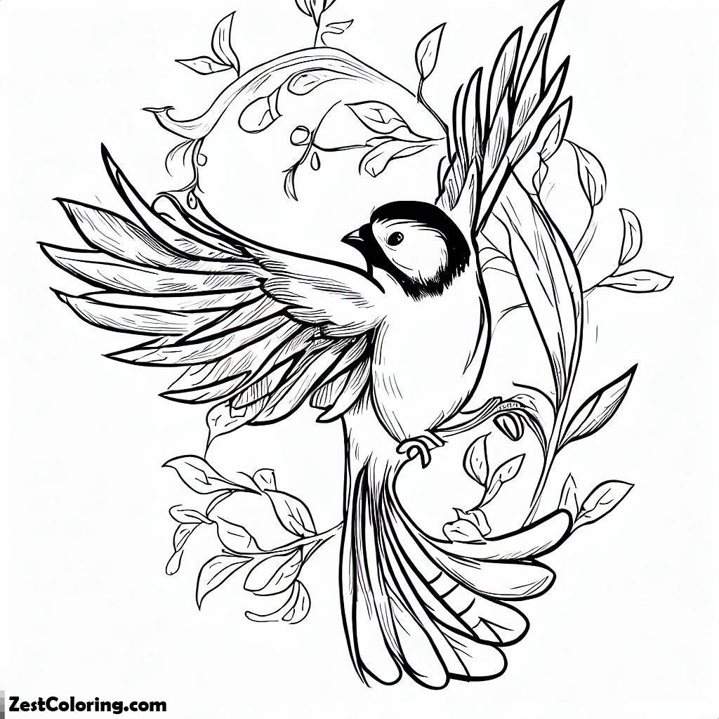 Chickadee, Beautiful Chickadee Bird Play Around The Tree Coloring Page: Beautiful Chickadee Bird Play Around The Tree Coloring PageFull Size Image