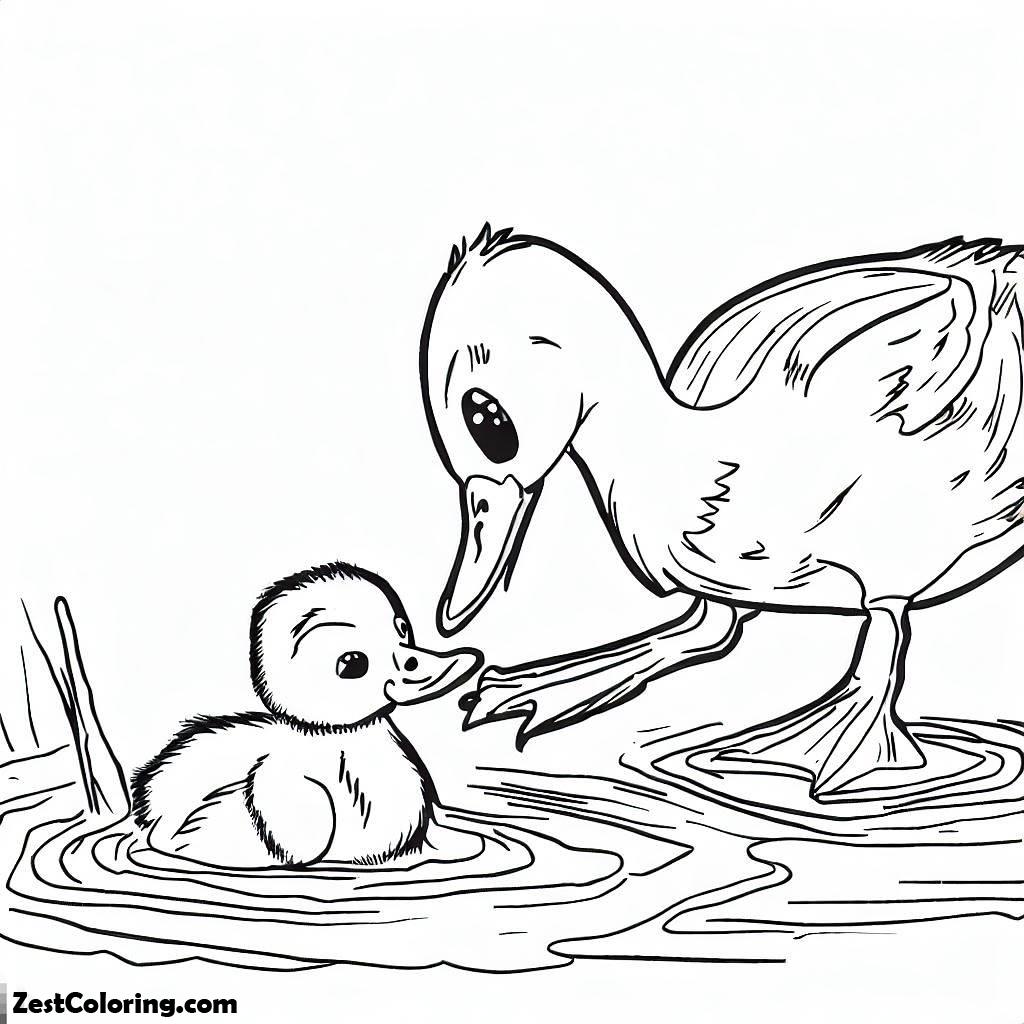 Duckling, Duckling Find Her Mom Coloring Page: Duckling Find Her Mom Coloring PageFull Size Image
